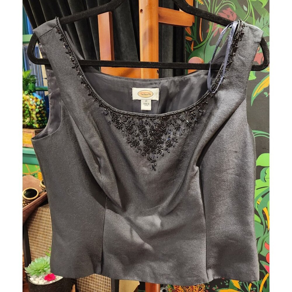 VINTAGE CLASSIC Talbots Women's Black Sleeveless Beaded Silk Blend Top Size 12